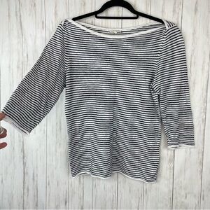 Eileen Fisher black and white striped linen sweater top PM